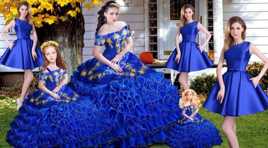 Extravagant Ball Gowns Ball Gown Prom Dress Royal Blue Off The Shoulder Organza Sleeveless Lace Up