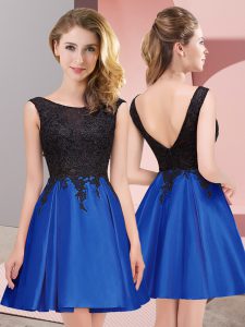 Perfect Royal Blue Zipper Scoop Lace Court Dresses for Sweet 16 Satin Sleeveless