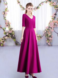 Satin Half Sleeves Ankle Length Damas Dress and Ruching