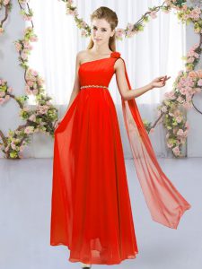 One Shoulder Sleeveless Lace Up Court Dresses for Sweet 16 Red Chiffon