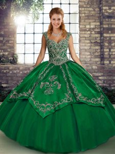 Sleeveless Tulle Floor Length Lace Up Quinceanera Gown in Green with Beading and Embroidery