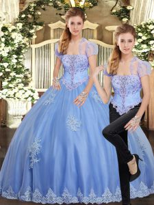 Fine Floor Length Light Blue Quinceanera Gown Strapless Sleeveless Lace Up