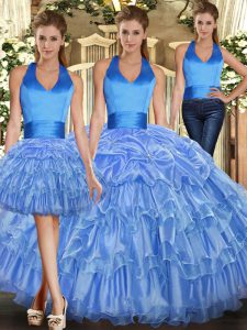 Floor Length Lace Up Sweet 16 Quinceanera Dress Baby Blue for Sweet 16 and Quinceanera with Ruffles and Pick Ups