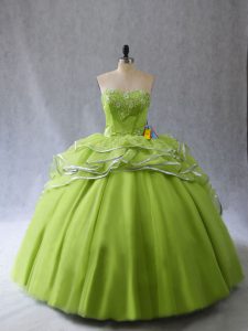 Eye-catching Organza and Tulle Sleeveless Vestidos de Quinceanera Brush Train and Appliques and Ruffles
