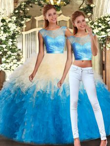 Decent Sleeveless Floor Length Lace and Ruffles Backless Quinceanera Gowns with Multi-color
