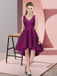 Custom Design High Low Dark Purple Dama Dress Lace Sleeveless Lace