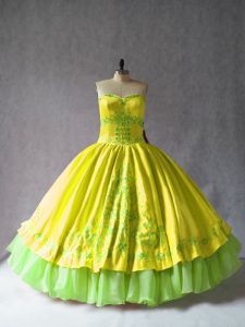 High Class Yellow Sleeveless Satin and Organza Lace Up Sweet 16 Dresses for Sweet 16 and Quinceanera