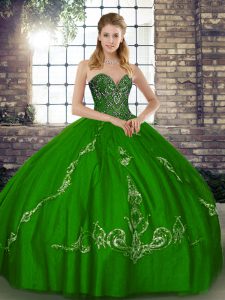 Elegant Green Quinceanera Dress Military Ball and Sweet 16 and Quinceanera with Beading and Embroidery Sweetheart Sleeveless Lace Up