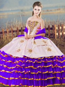 Unique White And Purple Sleeveless Beading and Ruffled Layers Floor Length Quinceanera Dress