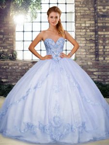 Lavender Sleeveless Beading and Embroidery Floor Length Quinceanera Dresses