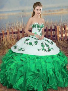 Sophisticated Ball Gowns 15 Quinceanera Dress Green Sweetheart Organza Sleeveless Floor Length Lace Up