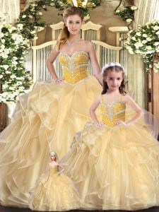 Custom Fit Sweetheart Sleeveless Lace Up Quinceanera Gown Champagne Organza