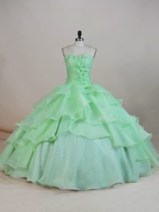 Sleeveless Lace Up Floor Length Ruffled Layers and Ruching and Hand Made Flower Sweet 16 Dresses