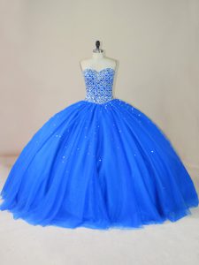 New Arrival Blue Lace Up Sweet 16 Dress Beading Sleeveless Floor Length