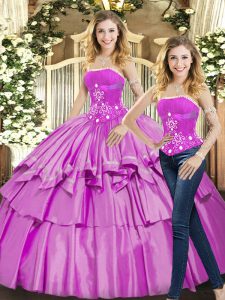 Free and Easy Taffeta Strapless Sleeveless Lace Up Beading Ball Gown Prom Dress in Lilac