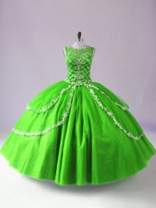 Stylish Floor Length Zipper Sweet 16 Quinceanera Dress Green for Sweet 16 and Quinceanera with Beading and Appliques