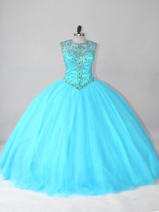 Gorgeous Floor Length Ball Gowns Sleeveless Aqua Blue Quinceanera Gowns Lace Up
