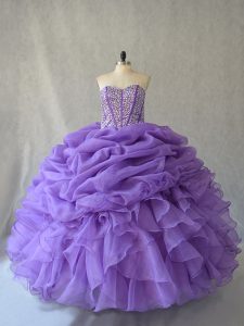 Fine Lavender Ball Gowns Beading and Ruffles and Pick Ups 15 Quinceanera Dress Lace Up Sleeveless Floor Length