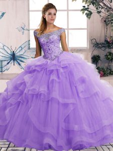Sumptuous Tulle Sleeveless Floor Length Sweet 16 Dress and Beading and Ruffles