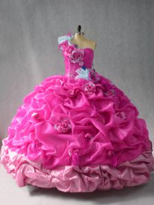 Excellent Ball Gowns Sweet 16 Dress Fuchsia One Shoulder Organza Sleeveless Floor Length Lace Up