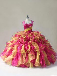 Suitable Organza Sleeveless Floor Length Quinceanera Gowns and Beading and Ruffles