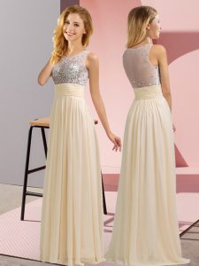 Top Selling Sleeveless Floor Length Beading Side Zipper Dama Dress for Quinceanera with Champagne