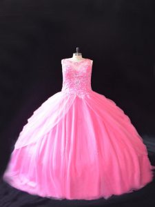 New Style Tulle Sleeveless Ball Gown Prom Dress Court Train and Beading