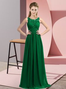 Beautiful Dark Green Chiffon Zipper Scoop Sleeveless Floor Length Damas Dress Beading and Appliques