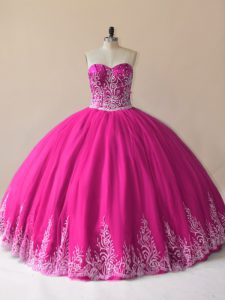 High End Ball Gowns 15th Birthday Dress Fuchsia Sweetheart Tulle Sleeveless Floor Length Lace Up