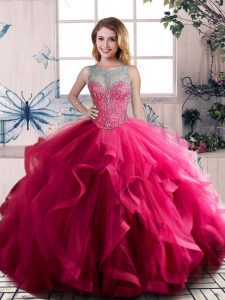 Dynamic Ball Gowns Sweet 16 Dress Fuchsia Scoop Tulle Sleeveless Floor Length Lace Up