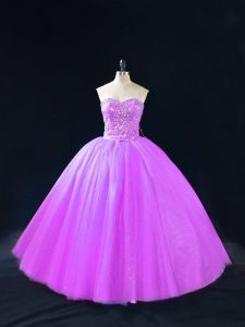 Ball Gowns Quinceanera Dresses Purple Sweetheart Tulle Sleeveless Floor Length Lace Up