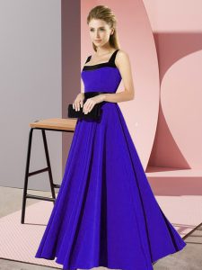 New Style Blue Sleeveless Floor Length Belt Zipper Damas Dress