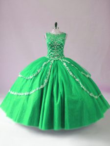 Chic Sleeveless Floor Length Beading Zipper Quinceanera Dresses with Green