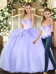 Colorful Sleeveless Beading Lace Up Quince Ball Gowns
