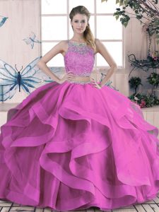 Delicate Floor Length Lace Up Quinceanera Dresses Lilac for Sweet 16 and Quinceanera with Beading and Lace and Ruffles