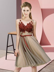 Sexy Champagne Sleeveless Tulle Lace Up Dama Dress for Quinceanera for Wedding Party