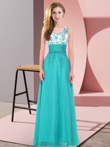 Noble Teal Scoop Backless Appliques Quinceanera Dama Dress Sleeveless