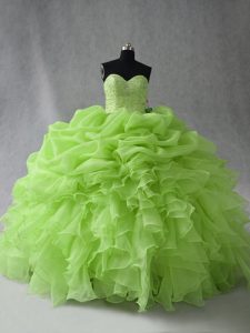 Sleeveless Beading and Ruffles and Pick Ups Lace Up 15 Quinceanera Dress