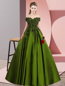 Olive Green Sleeveless Floor Length Lace Zipper 15th Birthday Dress