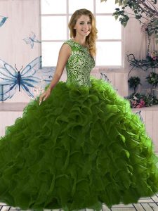 Free and Easy Ball Gowns Quinceanera Gown Olive Green Scoop Organza Sleeveless Floor Length Lace Up