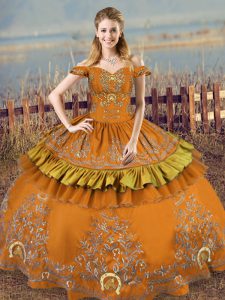 Noble Floor Length Brown 15th Birthday Dress Satin Sleeveless Embroidery