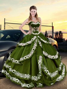 High End Ball Gowns Quinceanera Gowns Olive Green Sweetheart Taffeta Sleeveless Floor Length Lace Up