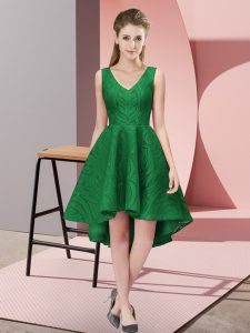 Colorful Sleeveless Lace High Low Zipper Dama Dress for Quinceanera in Dark Green with Lace