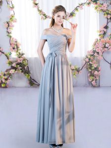 Grey Sleeveless Floor Length Belt Lace Up Quinceanera Court Dresses