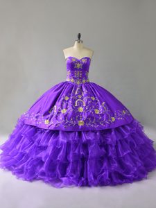 Colorful Sweetheart Sleeveless Lace Up 15th Birthday Dress Purple Organza