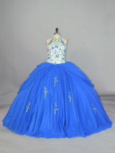 Fashionable Blue Ball Gown Prom Dress Sweet 16 and Quinceanera with Appliques and Embroidery Strapless Sleeveless Lace Up