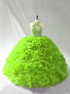 Quince Ball Gowns Sweet 16 and Quinceanera with Beading and Ruffles Halter Top Sleeveless Lace Up