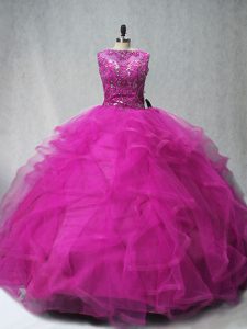 Elegant Sleeveless Brush Train Lace Up Beading and Ruffles Quinceanera Gowns