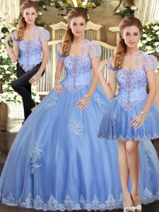 Graceful Beading and Appliques Quinceanera Dress Light Blue Lace Up Sleeveless Floor Length