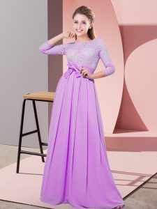 Lilac Quinceanera Dama Dress Wedding Party with Lace and Belt Scoop 3 4 Length Sleeve Side Zipper